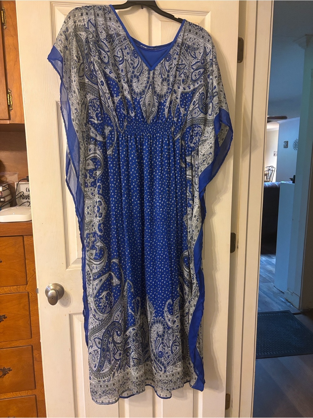 Blue Paisley Boho Maxi Kaftan Dress